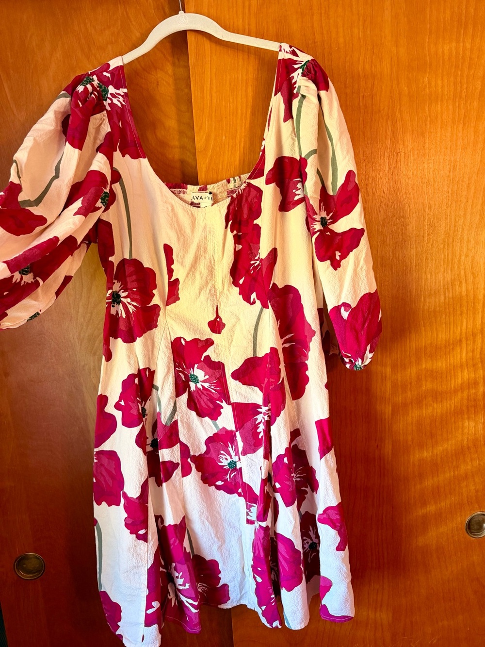 Ava & Viv▪️Bishop 3/4 Sleeve Dress▪️ Cream and Berry Floral